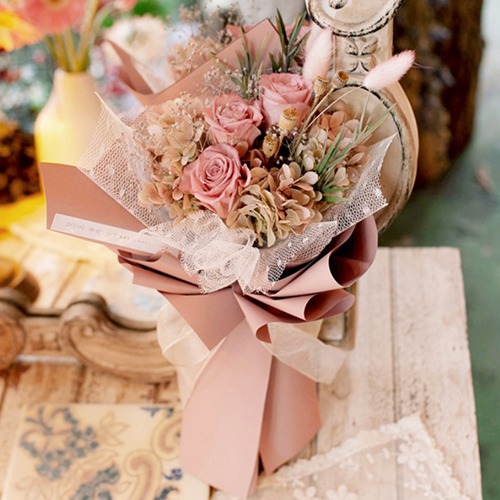 프리저브드-수국 로즈 꽃다발